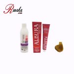 کیت رنگ موی آلبورا سری طبیعی بلوند روشن شماره N7-8.0 حجم ۱۰۰ میلی لیتر به همراه یک عدد اکسیدان آلبورا 9% به حجم ۱2۰ میلی لیتر