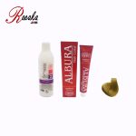 کیت رنگ مو آلبورا سری زیتونی بلوند زیتونی روشن M7-8.2 حجم 100 میلی لیتر به همراه یک اکسیدان آلبورا 9% 120 میلی لیتر