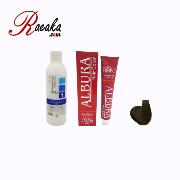 کیت رنگ موی آلبورا سری طبیعی قهوه ای تیره شماره N2-3.0 حجم ۱۰۰ میلی لیتر به همراه یک عدد اکسیدان آلبورا 6% به حجم ۱2۰ میلی لیتر