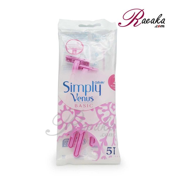 خود تراش اصلاح زنانه 2 لبه ونوس (ژیلت) مدل Simply Venus BASIC بسته پنج عددی